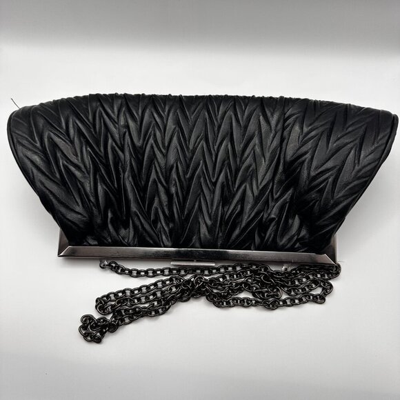 JESSICA McCLINTOCK CLUTCH OPTIONAL SHOULDER CHAIN EVENING BLACK FAUX LEATHER - Picture 5 of 7